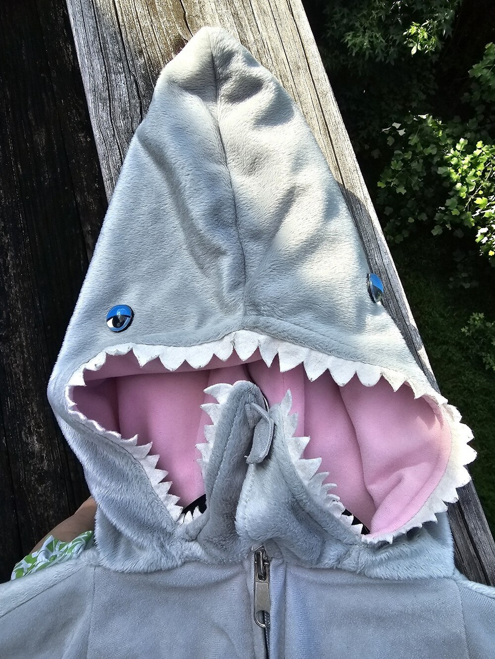 Shark Costume Plush Halloween One-Piece Gray Hooded Tail Unisex Size 5/6